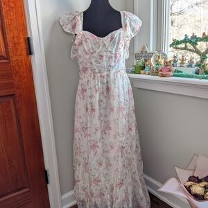 Altr'd State Pink and Cream Valencia Floral Maxi Dress